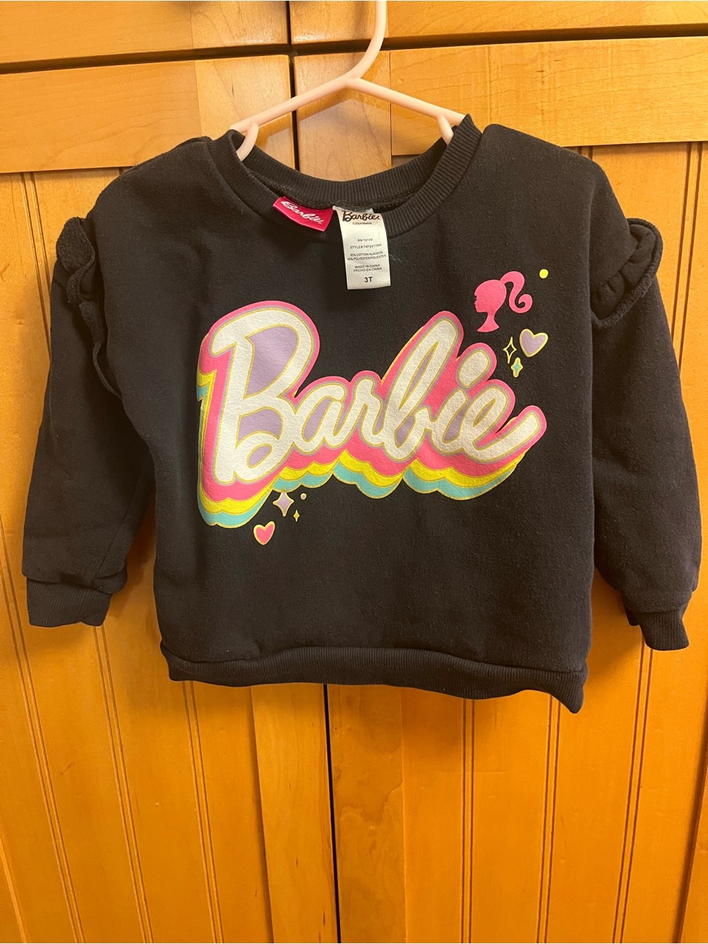 Barbie Black Sweatshirt with Pink & Rainbow Logo